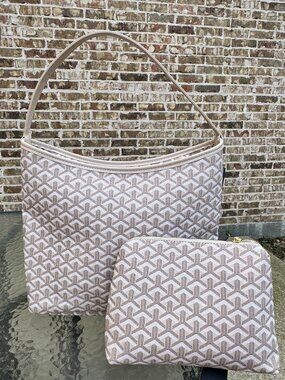 BRAND NEW Beige Designer-Look Shoulder Handbag + matching Cosmetic bag